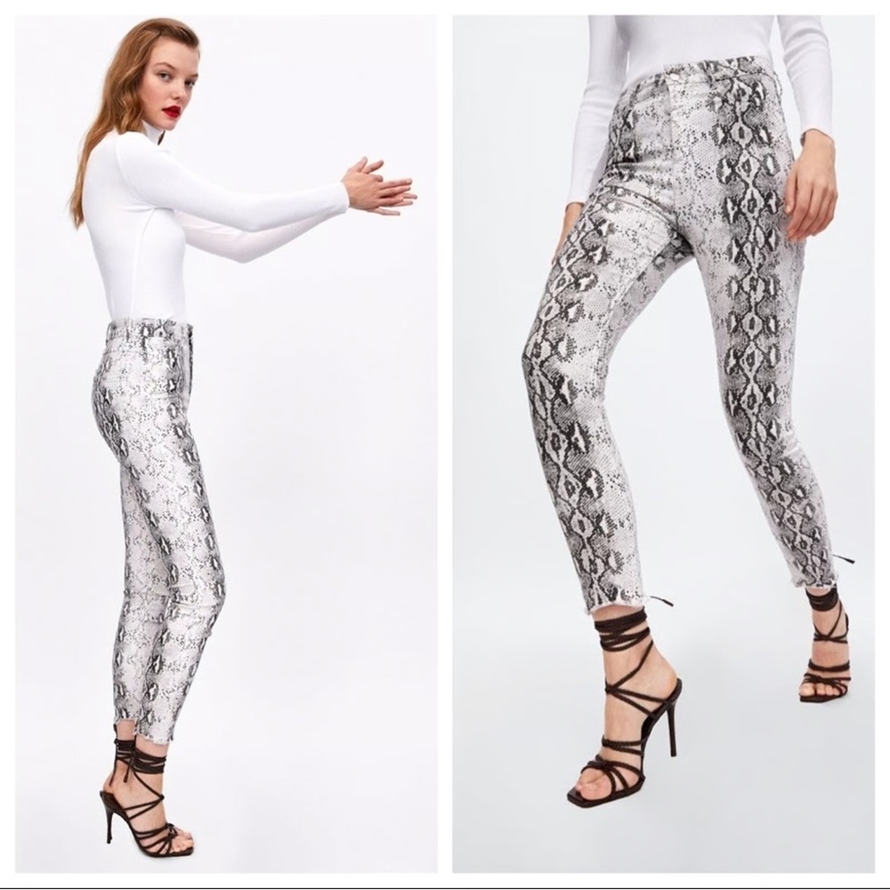 Zara Black and Cream Snakeskin Skinny Jeans